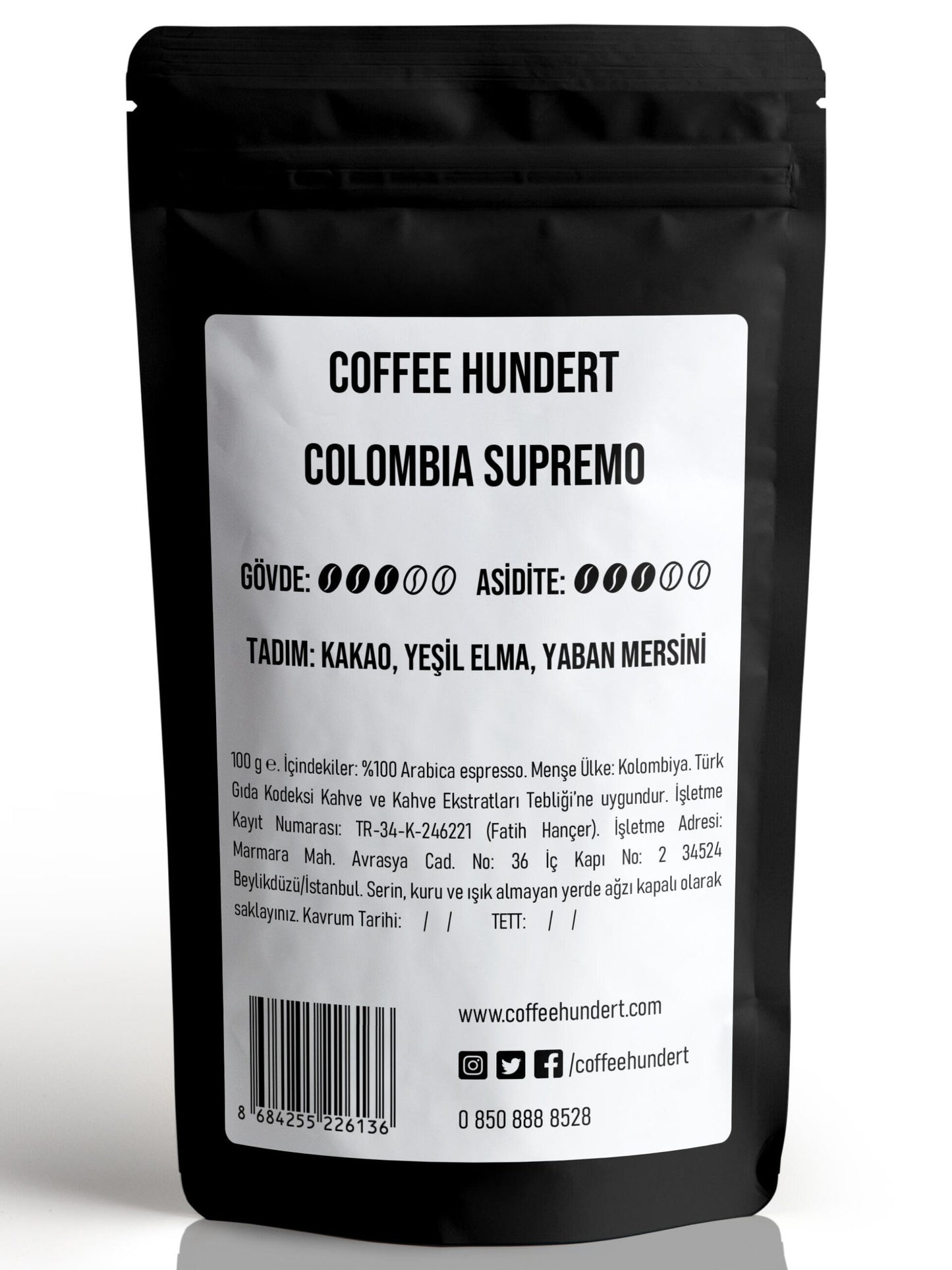 Coffee Hundert Colombia Supremo Espresso 100 Gram.