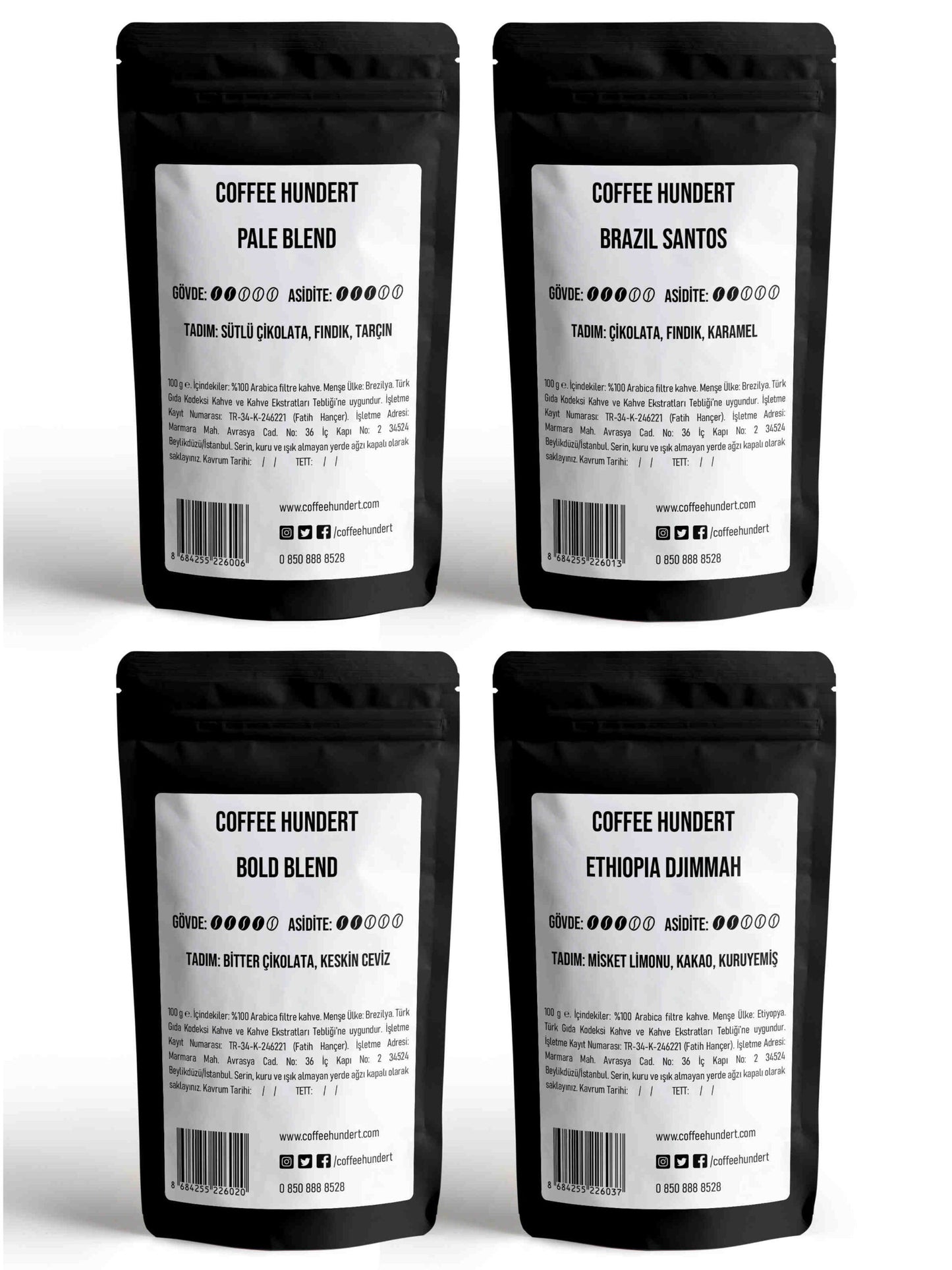 Coffee Hundert Filtre Kahve 8x100 Gram Tanışma Paketi.