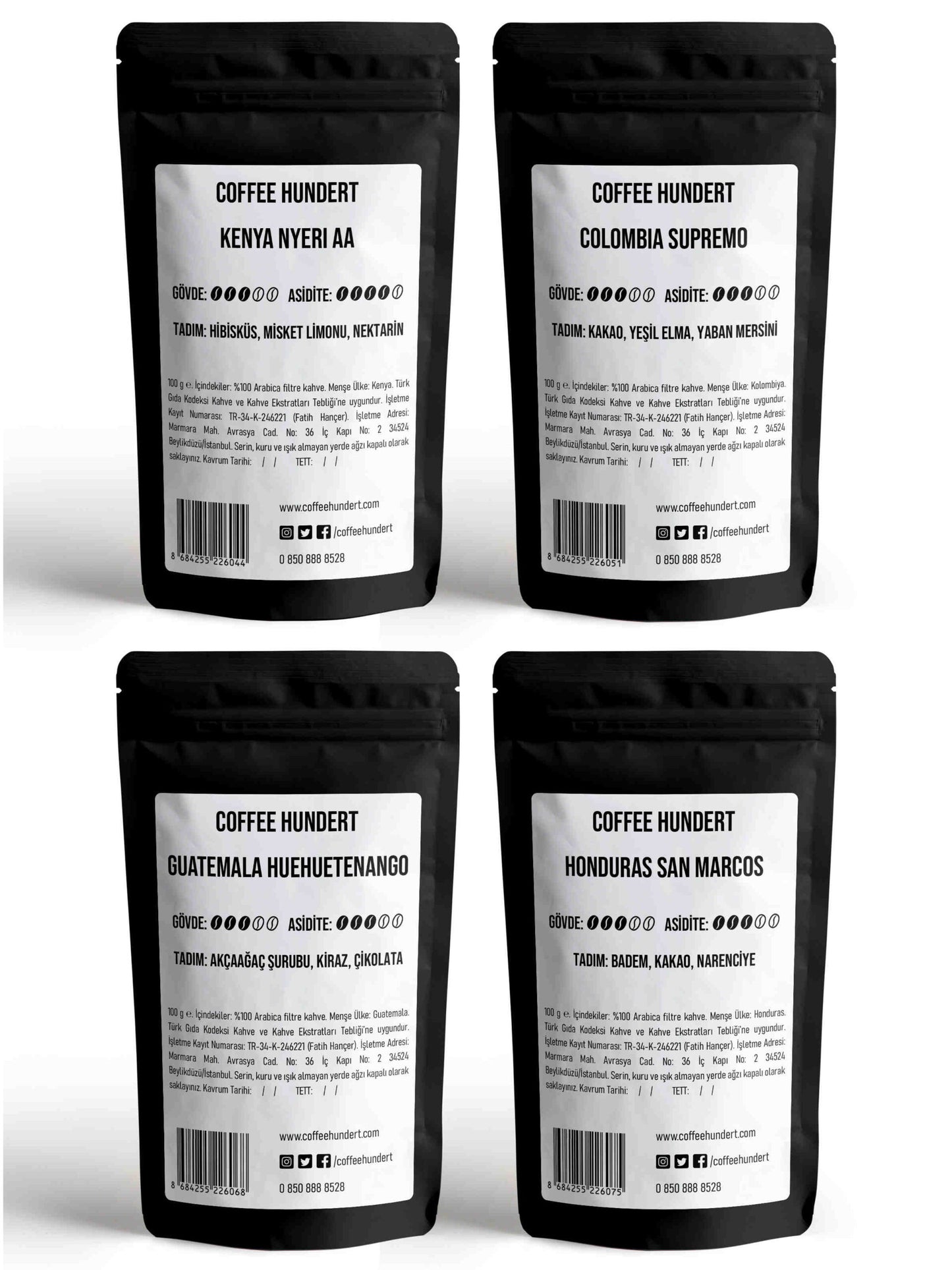 Coffee Hundert Filtre Kahve 8x100 Gram Tanışma Paketi.