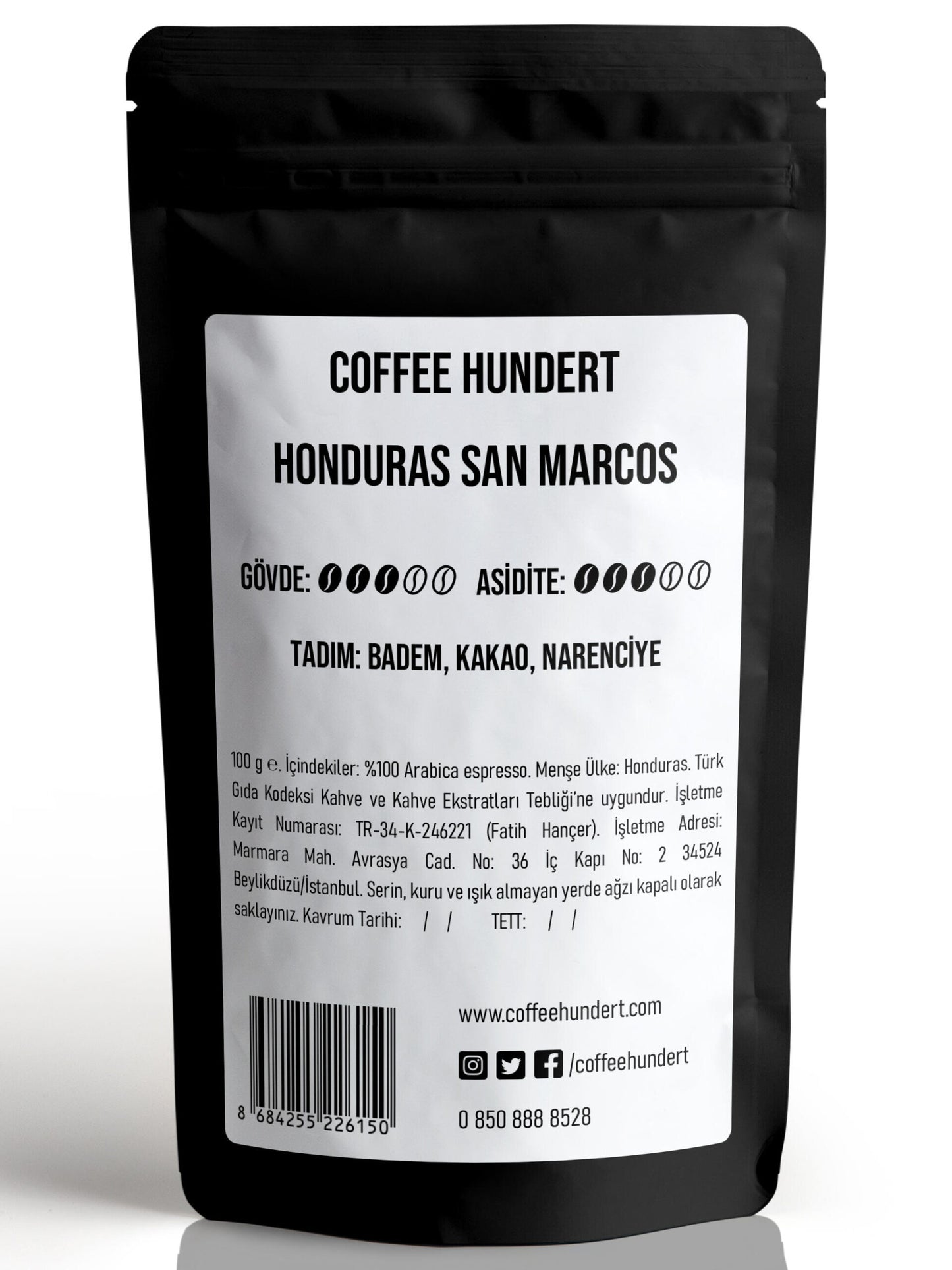 Coffee Hundert Honduras San Marcos Espresso 100 Gram.